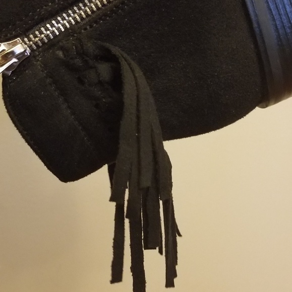 Womens Faux Suede Fringe Booties Black 7 - Picture 4 of 5